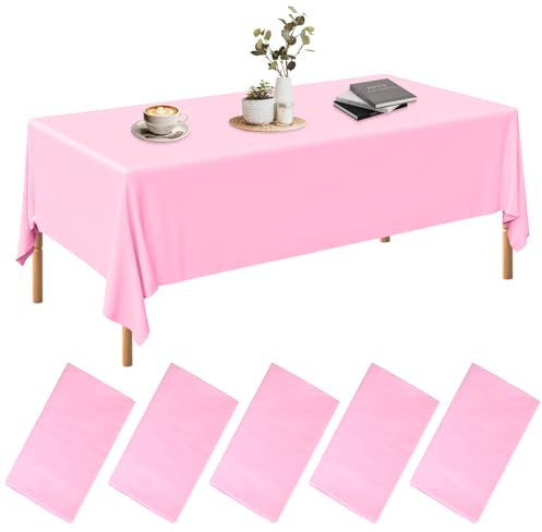 5 Stück Rosa Tischdecke aus Kunststoff, 137 x 274 cm, für Partys, Hochzeiten, Picknicks - Papiertischdecke Rolle, Biertisch