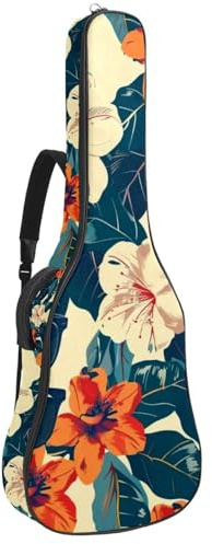 Bassgitarrentasche mit Vintage-Blumen-Sonnenbrille, Akustikgitarrentasche 101,6 cm (40 - 41 Zoll) E-Gitarren-Etui, wasserdichte Oxford-E-Gitarre, Gigbag für akustische Konzertgitarre, Ukulele, Vintage
