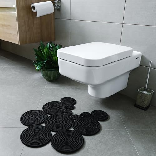 Home Turko Tapis de toilette lavable double face en jute tissé super absorbant antidérapant lavable en machine (noir)