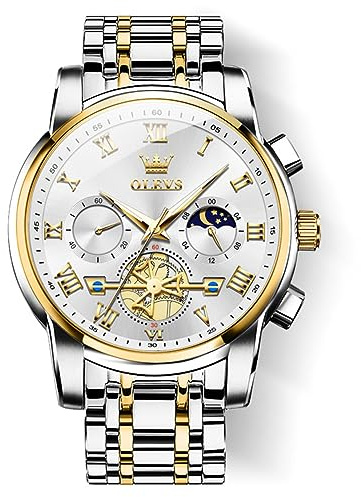 OLEVS Uhren Herren Chronograph Wasserdicht Analog Quarz Uhr Herren Mode Lässig Business Leuchtend Edelstahl Großgesicht Herrenuhr