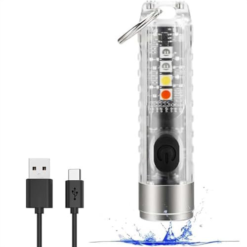 Mini Strong Light Flashlight Rechargeable Small Flashlight with 6 Light Modes with UV Red and Blue Lights, Sleeve Diagnostic Keychain Flashlight with Magnet in Base (White)