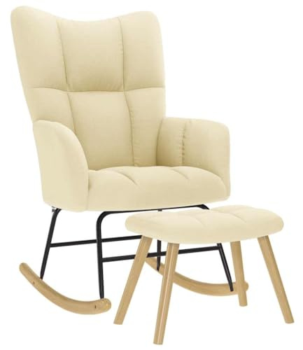 vidaXL Schaukelsessel mit Hocker Creme Stoff, Stuhl, Entspannungsstuhl, Relaxsessel, Wohnzimmerstuhl, Wippe, Stoffstuhl, Stoffschaukelstuhl