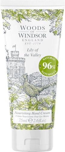Woods of Windsor Hand Cream, Nourishing Lily of the Valley Hand Cream for Men and Women, Moisturising Cream with Vitamin E and Shea Butter, Lily of the Valley Scent 75ml