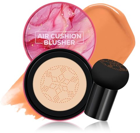 KYDA Air Cushion Blush, Mushroom Air Cushion Blusher, Natural Glow Liquid Blusher für Wangen und Augen, aufbaubare matte Deckkraft, leicht verblendbar, seidiges Creme Blush Makeup, 02Warm Orange