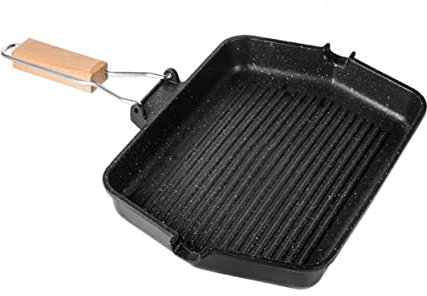 Didiseaon Bistecchiera Piastra Antiaderente in Ferro Manico Pieghevole Piano Induzione Adatta a Fornelli a Gas e Induzione per Barbecue senza Fumo