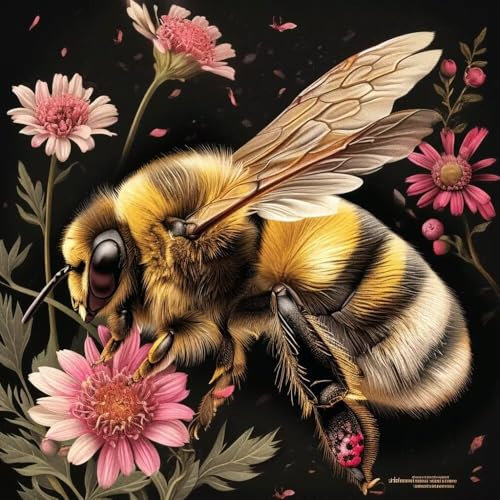 Malen Nach Zahlen Erwachsene Flower Bee (2), DIY Kreativ Set Erwachsene, 100x100cm Malen Nach Zahlen Kinder und Anfänger, mit Pinseln und Acrylfarben Handgemalt Ölgemälde Leinwand, Gifts Decor D-782