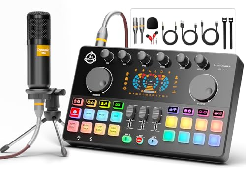 Podcast Equipment Bundle, XLR Dynamic Microphone with Sound Card, Voice Change,For Singing, Recording, Streaming PC Phone