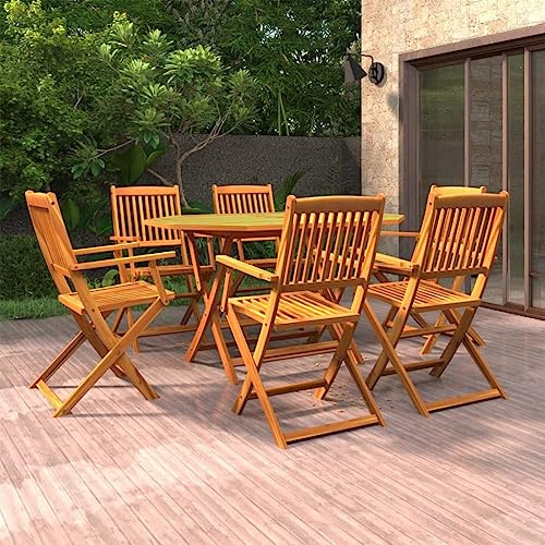 Emmtore 7-TLG. Garten-Essgruppe Massivholz Akazie Gartenmöbel Gartengarnitur Sitzgruppe Gartenset Sitzgarnitur Gartentisch Esstisch Tisch Stühle Holztisch Holzstuhl Mit Armlehnen