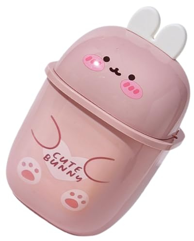 UKCOCO Corbeille De Bureau Mini Poubelle Couvercle en Plastique Rose Motif Lapin Chambre Bureau La Cuisine