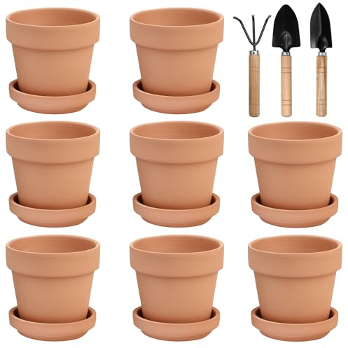 Hoypeyfiy 8 Stück Mini Terrakotta Topf 8 x 8 cm Blumentöpfe, Tontöpfe mit Untersetzer und Abflussloch, Für Botanical Crafts Hochzeitsgeschenke
