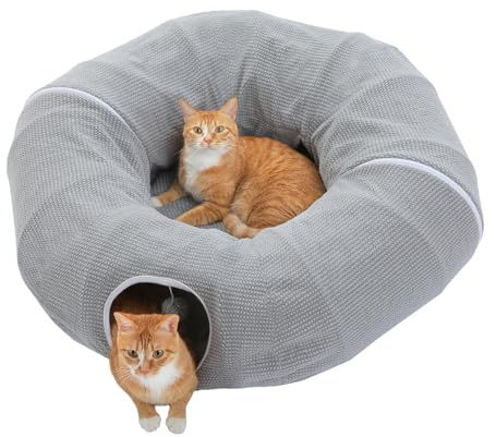 PAWZ Road Plüsch Katzentunnel große Katzen, Kaninchen Tunnel, Katzenspielzeug, 2 in 1 Donut Kreisform Katzentunnel & Katzenbett Durchmesser 85 cm, der Tunnel, Grau