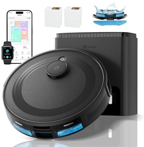Lefant M2 Plus Robot Vacuum and Mop, 75-Day Auto Empty Station, 6000Pa | 140 Min Runtime, dToF Laser Navigation, PSD Obstacle Avoidance, WiFi 2.4G/5G, App/Alexa, for Hard Floors & Carpets