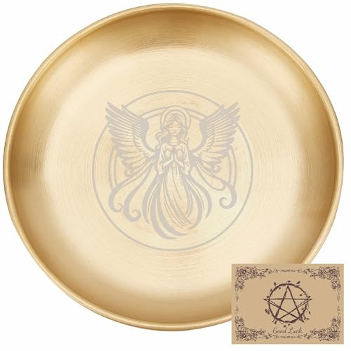 CREATCABIN Älva ängel altartallrik juvelskål rituell platt rund guld bönbricka platt offerskål ring bibelot ljushållare för smycken meditation rökelsepinnar radiestesi 14 x 14 cm