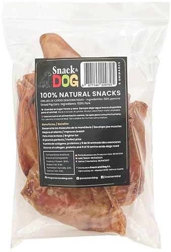 Snack and Dog Orecchie di maiale disidratate, 100% naturale, senza additivi, snack per cani di tutte le razze, ricco di collagene e proteine