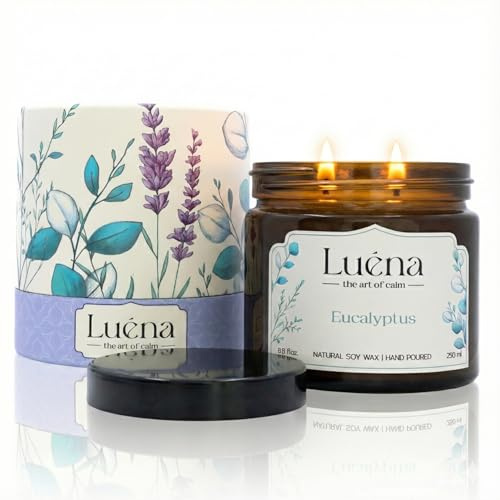 Luéna - Eucalyptus | Premium Soja-Duftkerze 250 ml | Natürlicher Sojawachs | 55 Std. Brenndauer