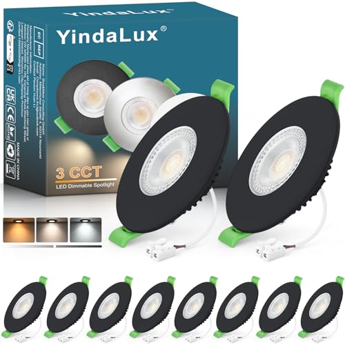 YindaLux LED infälld spotlight 230V dimbar 7W 700LM takspotlights svart platta LED-strålkastare 230V 60-75 mm IP65 badrum infällda spotlights 2700K 4000K 6000K set med 10