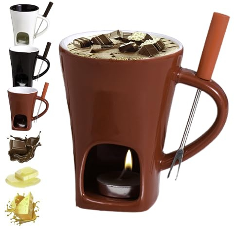 Schokofondue Tasse, Keramik Schokoladenfondue Tasse, Schokoladentasse Zum Schmelzen, Schokoladenfondue Set Mit Teelicht Und Gabel, Käsewärmer Tasses, Beheizbarer Topfs Für Butter, Süßigkeiten(A)