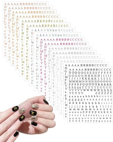 HUVZOR Adesivi per unghie con lettere 16 fogli, con lettere e lettere per unghie, autoadesivi, Per Fai Te e Crafting Perfetti（A）