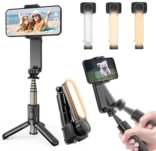 Gimbal-stabilisator för smartphones, telefongimbal, selfie-stick med påfyllningsljus