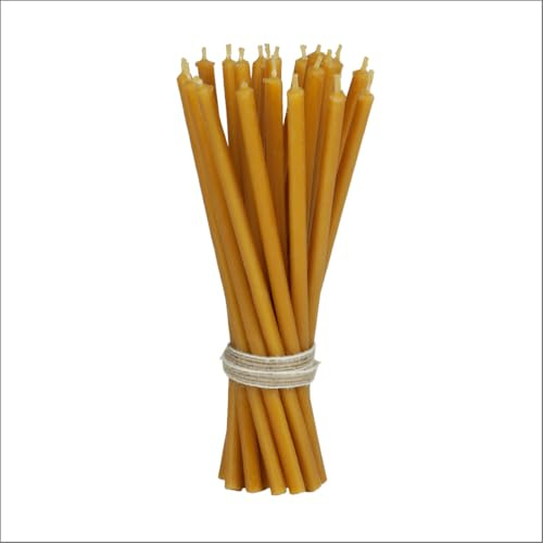 DAV Candles, Natural Beeswax Church Taper Candles, 15cm Length, Smokeless with Honey Aroma, Cotton Wick, ~45-50 Min Burn Time, Pack of 20