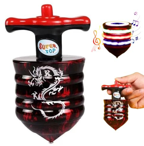 Pineeseatile Trompos para niños, trompo, trompos iluminados con música, hilandero Giratorio de 35 Segundos, Luces Coloridas, Juguete Giratorio para niños