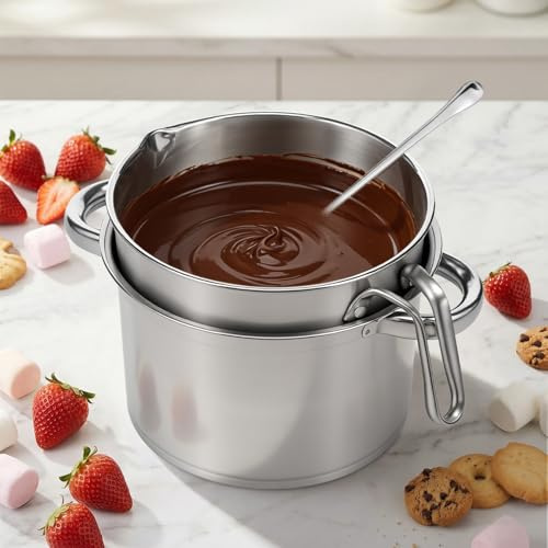 3 Pcs Double Boiler Pot Set with Spoon 1.8QT Chocolate Melting Pot with 2.54QT Stainless Steel Pots Candle Melting Kit Pots for Chocolate Cheese Candy Butter Candle Soap Wax