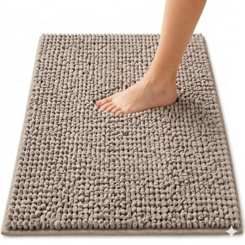 OTHERWISETRIVIAL Tappeto da Bagno Antiscivolo, 40x60 cm, Morbido e Assorbente, Lavabile in Lavatrice, Disponibile in Beige e Grigio (BEIGE)