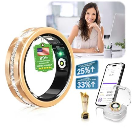 IUHFSIFS 10. Gen Diamant Smart Ring 【IP68 Wasserdicht-0 Messfehler】 und Kabelloses Ladeetui, Fitness Tracking Ring with Heart Rate, Sleep Monitor，Smartring Kompatibel mit Android und iOS,Gold 9