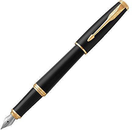 Parker Urban Fountain Pen | Muted Black with Gold Trim | Medium Nib with Blue Ink | Gift Box