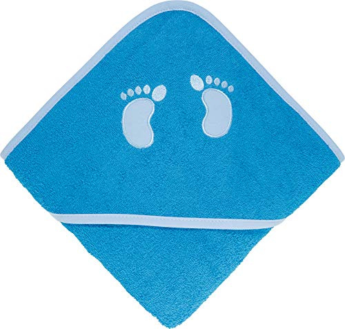 Erwin Müller Frottier Kinder-Kapuzenbadetuch mit Name - Kapuzenhandtuch inklusive Bestickung - Badetuch für Baby - Fußabdruck - 100% Baumwolle - blau - Größe 80x80 cm