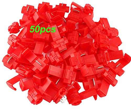 QitinDasen 50Pcs Rapide Épissure Fils Connecteurs, Connecteur Dérivation Rapide, Raccords Auto-Dénudants, Cosse Electrique Connecteur Rapide (Rouge)