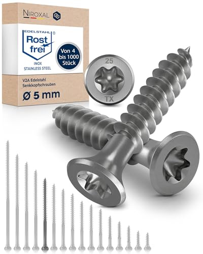 Edelstahl Holzschrauben V2A A2 Senkkopf Torx TX25 – Teilgewinde – 5x70 mm – 25 Stück – Universalschrauben Holz