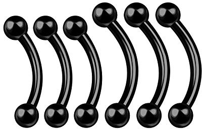 KJM FASHION 6 STK Schwarz Eloxiert Curved Barbell 1,6 mm 14 g 8mm 5/16 10mm 3/8 3mm Kugel Tragus Daith Rook Cartilage Ohrringe Helix Piercing Schmuck 4644