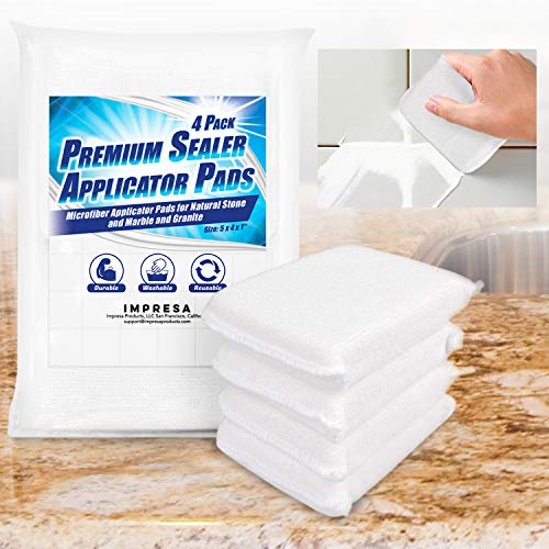 4 Pack Reusable Microfibre Applicator Pads - Sealer Sponge Applicator Cleaning Cloth for Tile, Grout, Marble, Granite, Slate, Travertine, and Natural Stone Surfaces (12.7 x 10.16 x 2.54 cm)