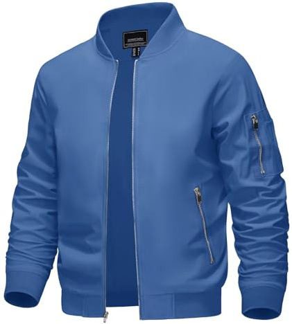 KEFITEVD Herren Bomberjacke Sommer Leichte Winddichte Übergangsjacke College Blouson mit Rundhalsausschnitt und Reißverschlusstaschen