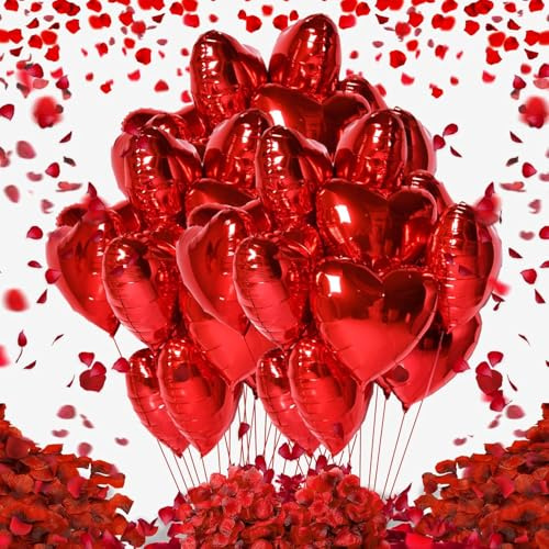 Herz Folienballon Rot,30 Stück 18 Zoll Herz Helium Luftballons,Herzballons,Herzluftballons Hochzeit,Herzform Folienluftballon,Dekoration Ballons,Dekoration für Romantische Atmosphäre