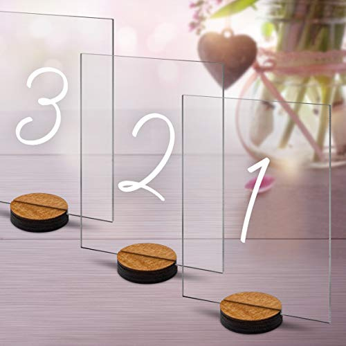 Hochzeit Tischnummern Acrylglas mit Lasergravur Milchig-Weiß Inkl. Standfuß Party Deko Set wählbar Rechteck - Schlicht Verspielt (1-10)