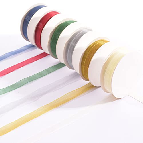Vaessen Creative Organzaband, Weihnachten, 6 Farben, 6 mm x 2 m, dekorative Bordüre für Baumdekoration, Kartenherstellung, Scrapbooking, Geschenkverpackungen und kreative Weihnachtsprojekte