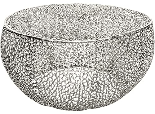 Couchtisch ABSTRACT LEAF 80cm - silber - Metall - handgefertigt robust | Montiert, hochwertig, natürliche Optik, für Wohnzimmer, Unikat, Beistelltisch