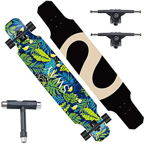 VOMI 120CM Longboard Skateboard mit ABEC-9 Lagern, 9-lagigem Ahornholz Ahorn Double Kick Deck Concave Komplettes Board mit All-in-one Skate T-Tool für Anfänger Kinder Jungendliche Erwachsene,A