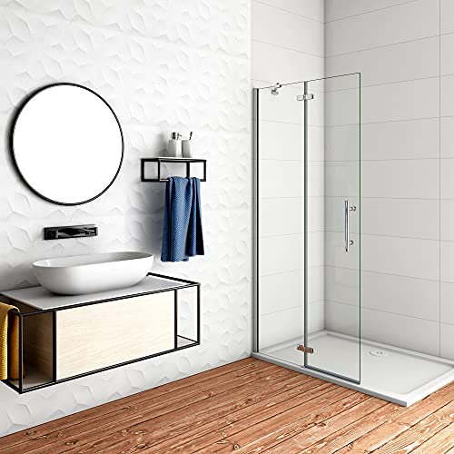WALK IN Parete Doccia Paretina Fissa + Paretina Movibile 72x195 cm in Vetro 6 mm Trasparente Temperato Anticalcare Barra Stabilizzatrice e Telaio Cromato Lucido