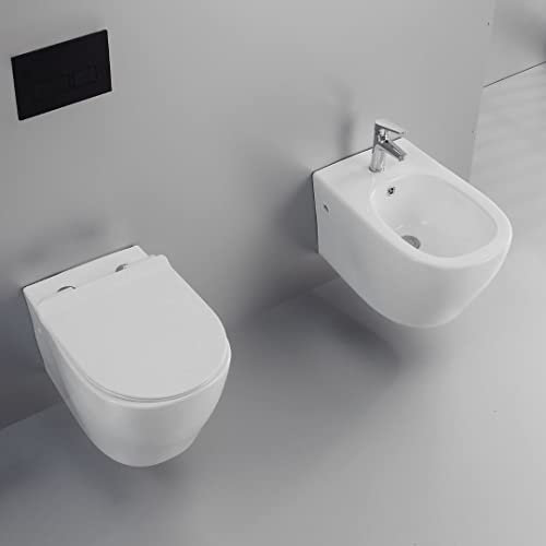 Ogomondo Coppia Sanitari FUN Sospesi Vaso Bidet Sedile frizionato fissaggi
