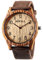 Alienwork Armbanduhr Herren Damen Braun Canvas-Armband Gelb Holzuhr Natur-Holz