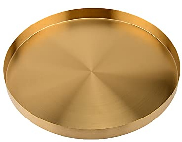 UPTALY 1 Stück Edelstahl Pflanzschale (30 cm x 2,6 cm), runde Blumentopf-Tablett, goldene Blumentopf-Tablett, große Metall Pflanztopf-Untersetzer, Topfabfluss und überschüssigem Wasser
