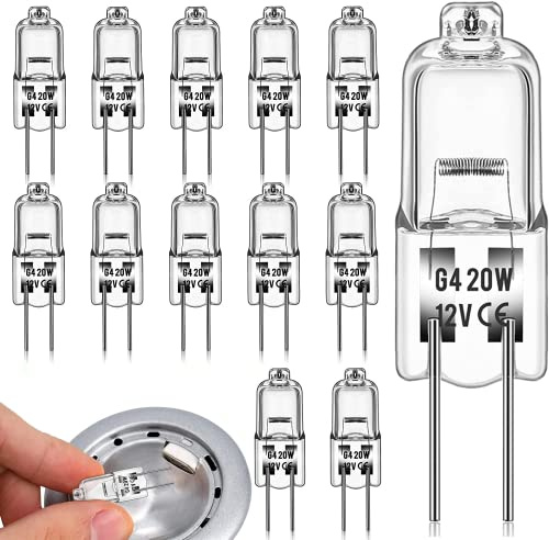 G4 Halogen Light Bulbs 20W 12V,12 Pack Halogen Bulbs Lamp Bulb Halogen 2 Pin Base Warm White Dimmable [Energy Class G]