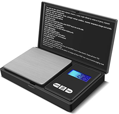 Báscula Digital de Precisión, Báscula portátil de Bolsillo, Pantalla LCD Retroiluminada, Precisión con Función de Tara, Acero inoxidable, Mini balanza para joyería, cocina, pastillas, infusiones