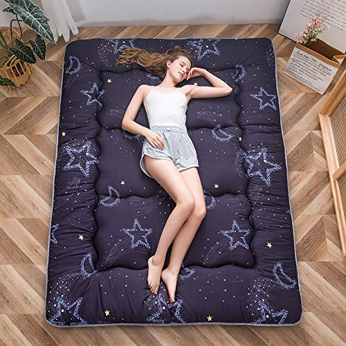 MAXYOYO Materasso futon da pavimento giapponese, materasso tatami spesso, cuscino per dormire, materasso arrotolabile, materasso arrotolabile, materasso, letto da pavimento, cuscino (luna e stella