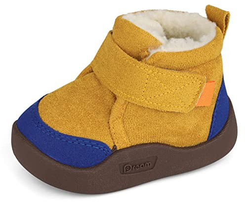 MASOCIO Vinterskor babystövlar pojke flicka babyskor vinter plysch platt gummi halkskydd storlek 18–23 EU, GUL, 19 EU