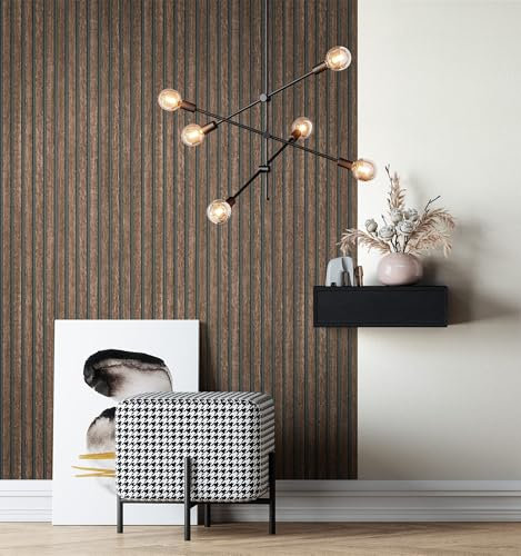 NEWROOM Papier Peint Intissé Marron Aspect Mur à Lamelle Bois - 3D Panneau Revetement Mural Tasseaux Poutre Decor