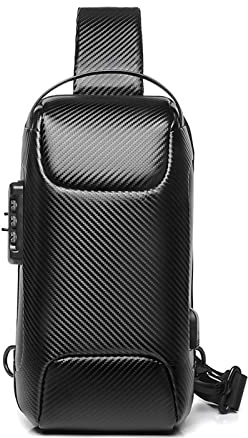 FANDARE Antivol Sac Poitrine Affaires Sacs de Bandoulière Sacoche avec USB Sac d'Epaule pour Homme Voyage Vélo Camping Excursion Impermeable Style de Voiture de Sport Multi-Poches Sac a Dos Noir A